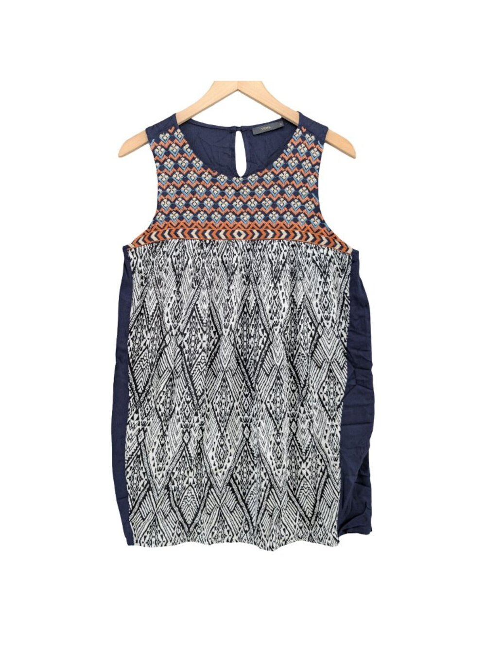 THML Embroidered Mini Dress Blue Orange Sleeveless Flowy Boho Size S
